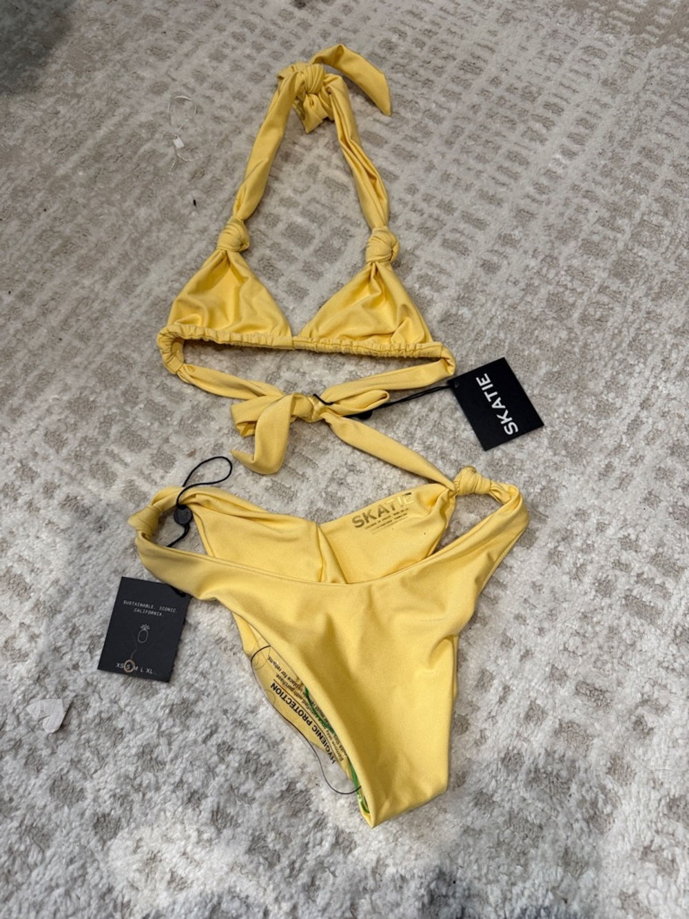Skatie Yellow Knotted Triangle Bikini Set